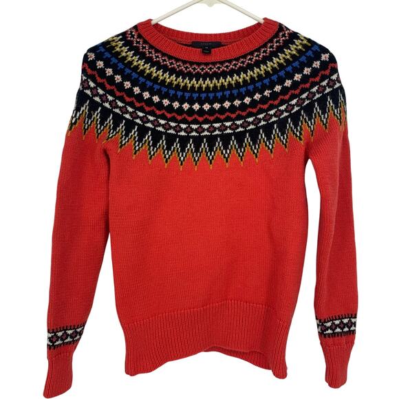 J. Crew Women's Fair Isle Orange Wool Blend Sweater Size XS - Picture 1 of 5